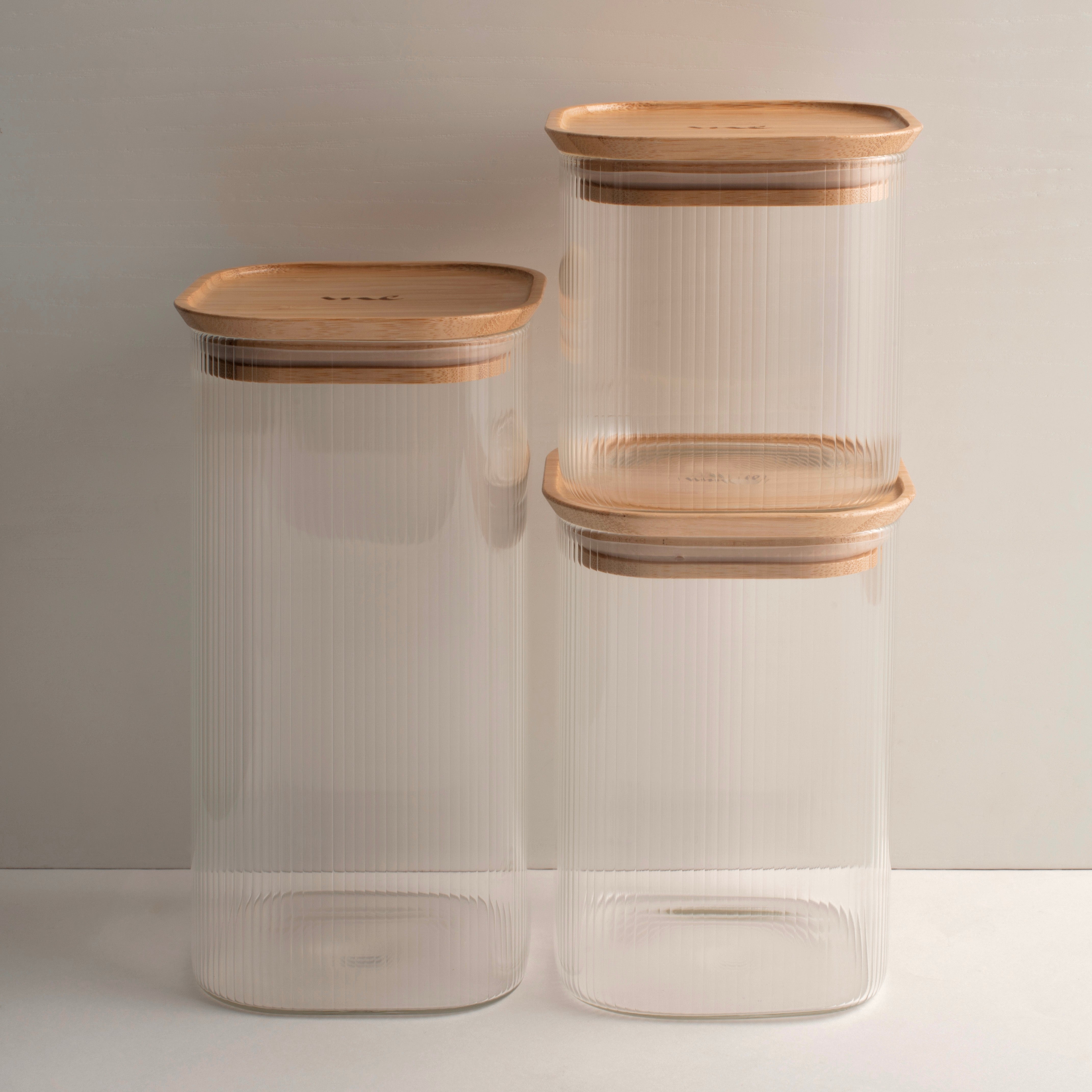 Set 3 Barattoli in vetro con tappo in bambù