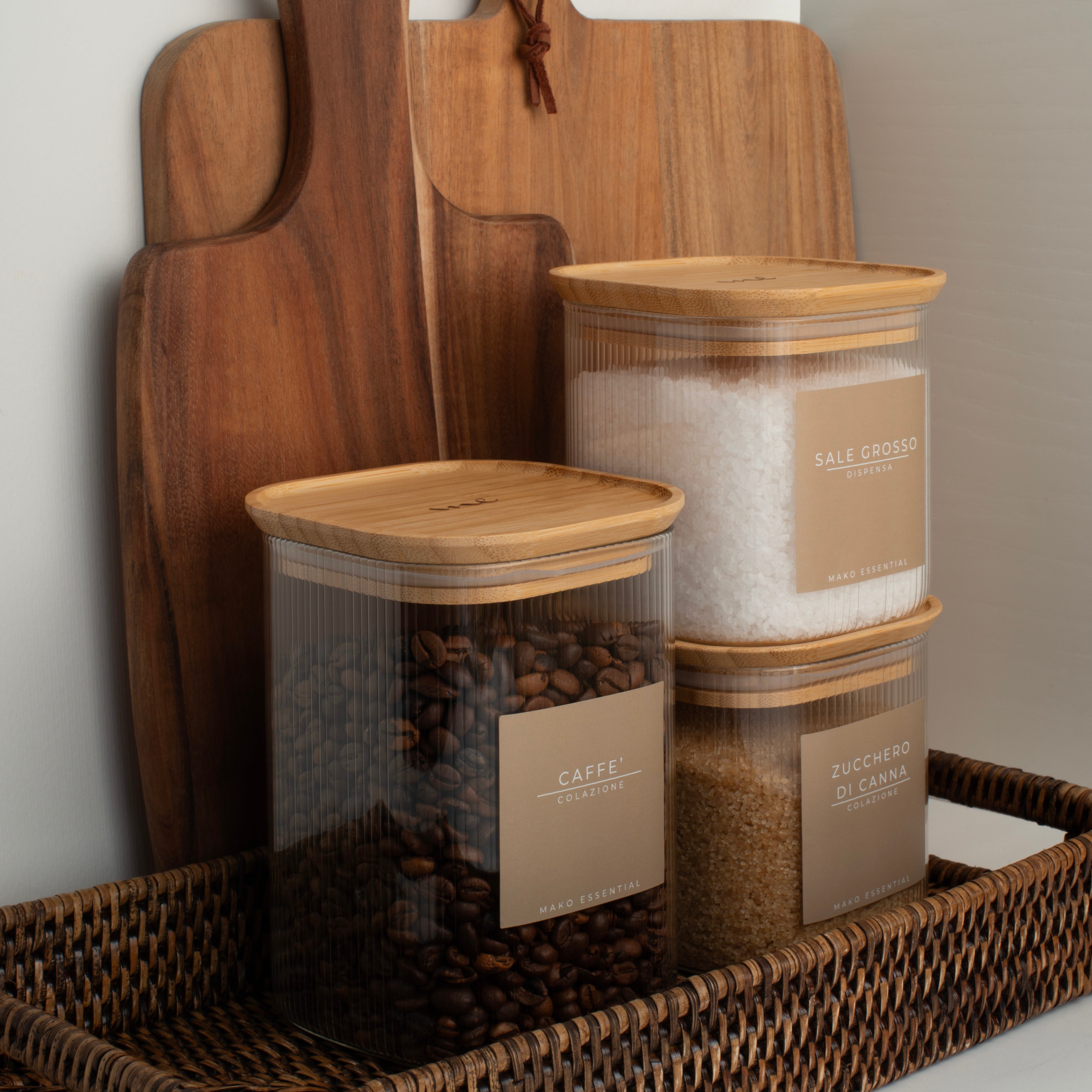 Set 3 Barattoli in vetro con tappo in bambù