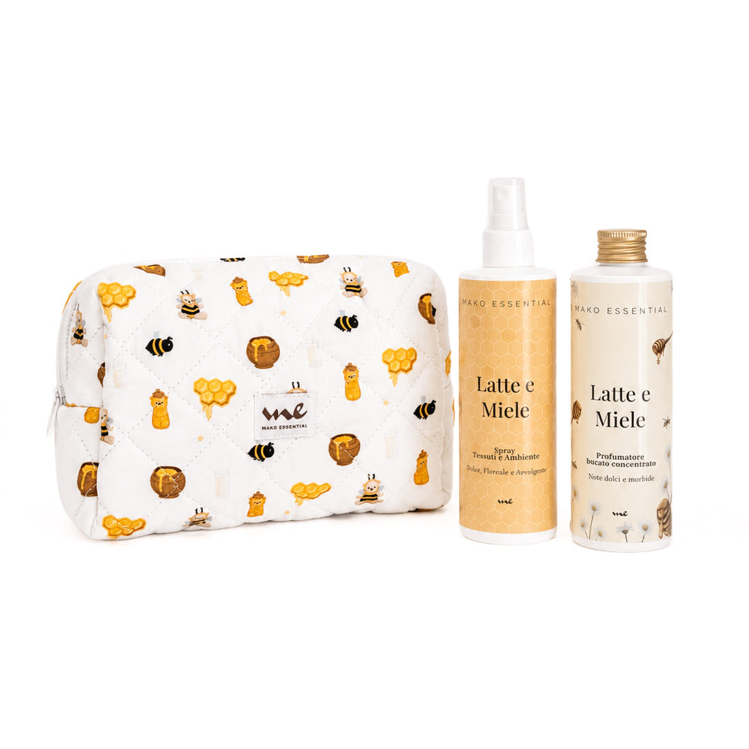 HONEY KIT - Beauty Case Miele + Profumatore Spray e Profuma Bucato Latte e Miele
